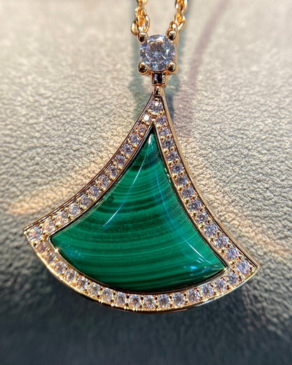 [baslovejewels]DREAM MALACHITE DIAMOND PAVED PINK GOLD NECKLACE