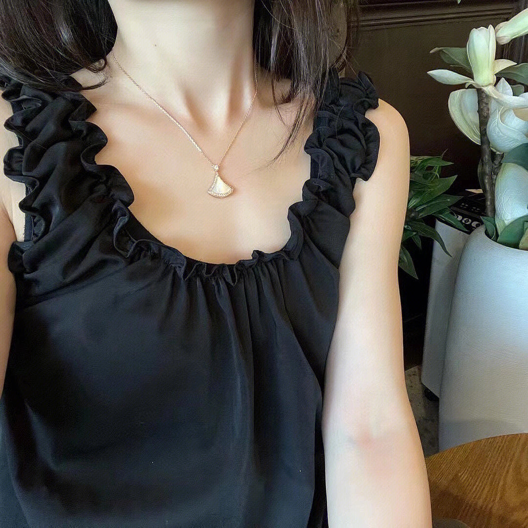 [baslovejewels]DREAM MOP DIAMOND PAVED PINK GOLD NECKLACE