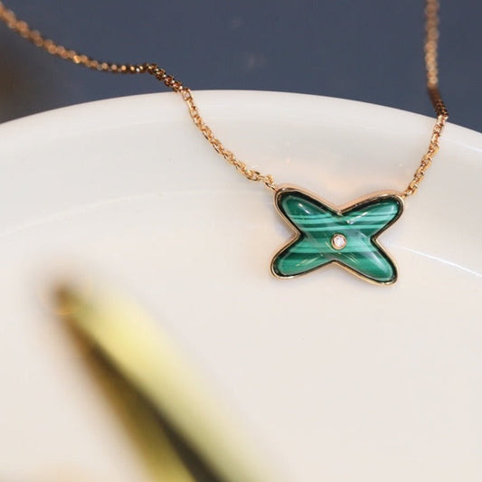 [baslovejewels]JEUX MALACHITE 1 DIAMOND PINK GOLD NECKLACE