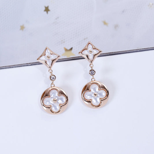 [baslovejewels]STAR AND SUN PINK GOLD MOP DROP EARRINGS