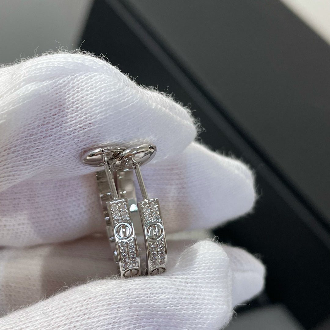 [baslovejewels]LOVE DIAMOND SILVER HOOP EARRINGS
