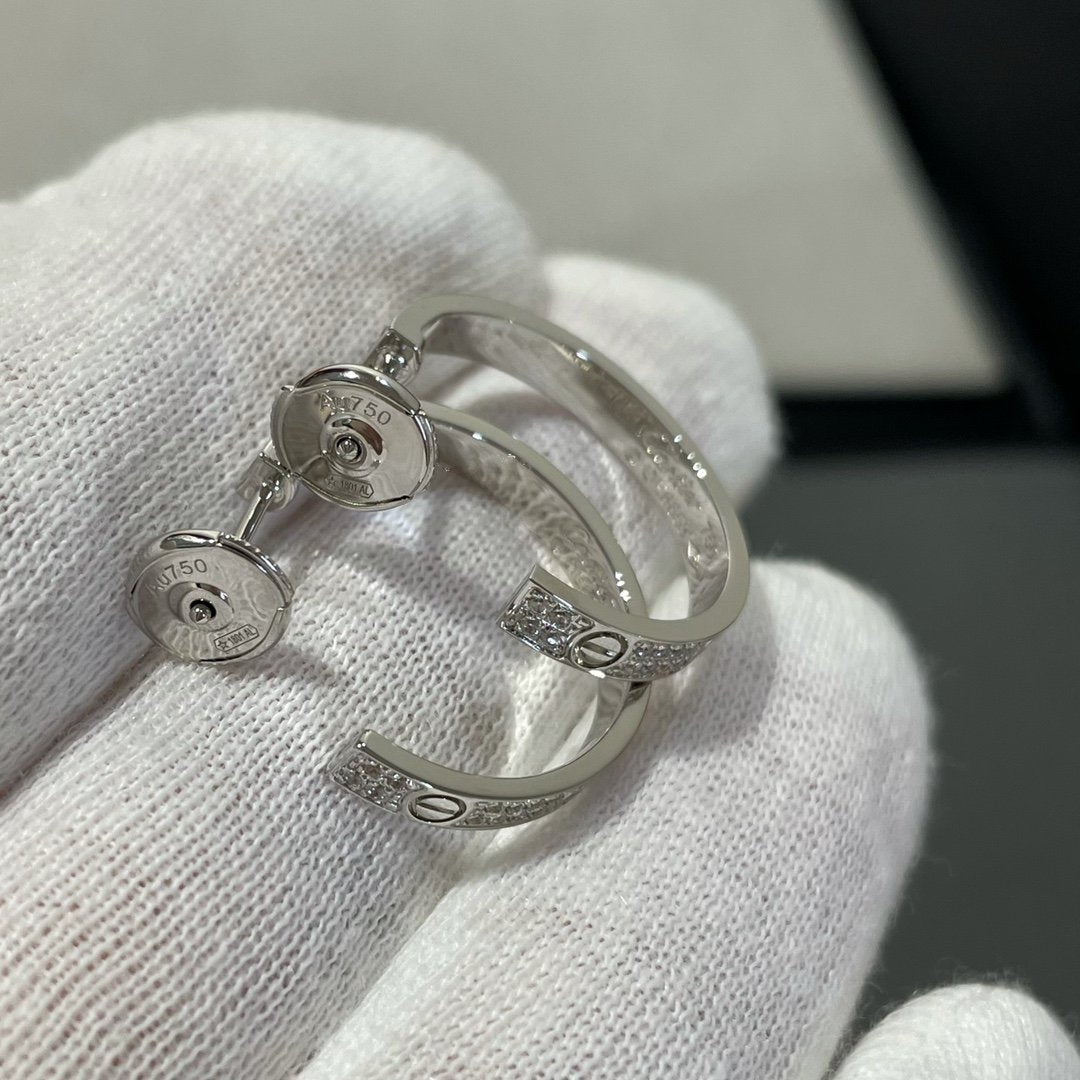 [baslovejewels]LOVE DIAMOND SILVER HOOP EARRINGS