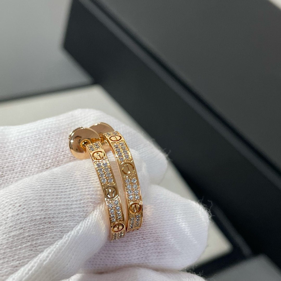 [baslovejewels]LOVE DIAMOND PINK GOLD HOOP EARRINGS