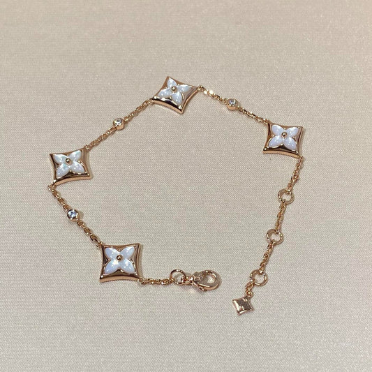 [baslovejewels]STAR 4 MOTIF MOP DIAMOND PINK GOLD BRACELET