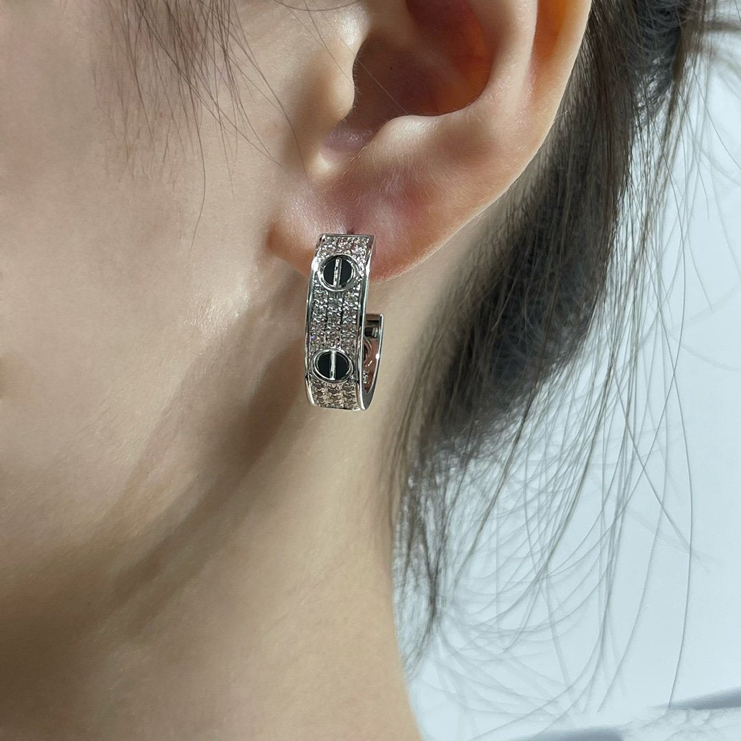 [baslovejewels]LOVE CERAMIC DIAMOND PAVED SILVER EARRINGS