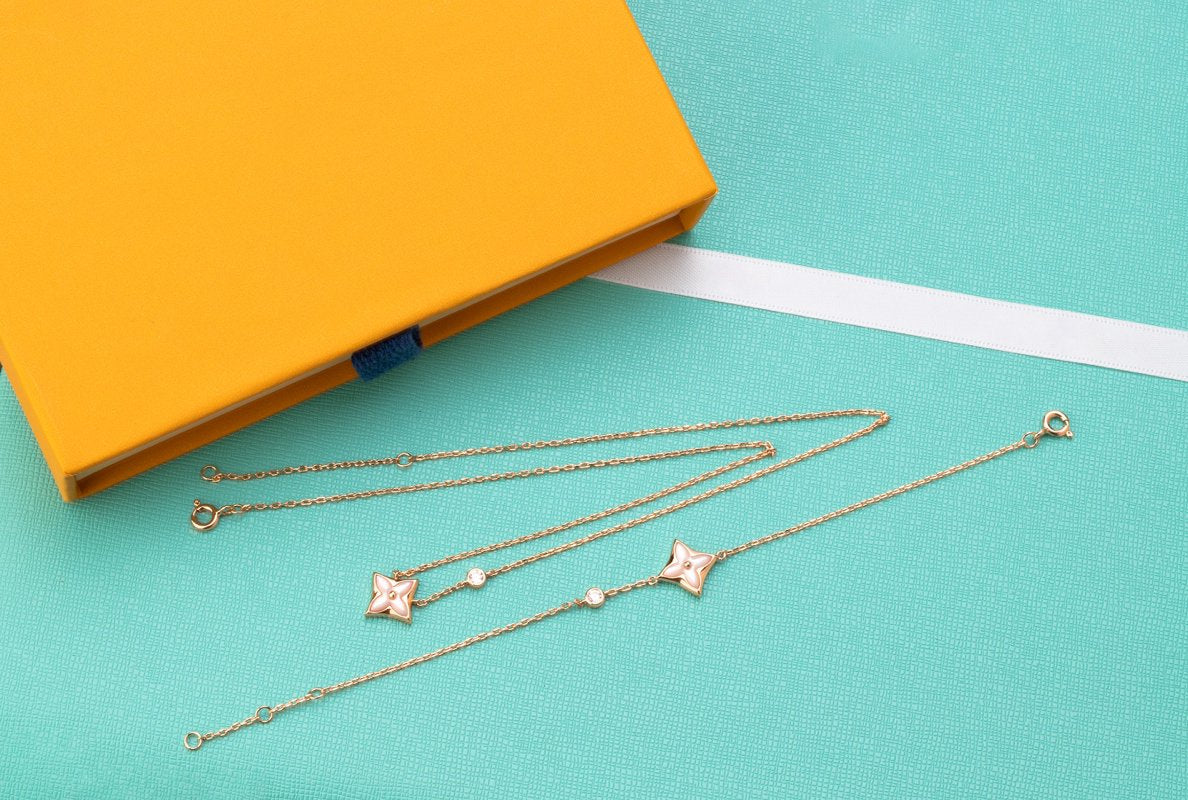 [baslovejewels]STAR PINK MOP 1 DIAMOND PINK GOLD NECKLACE
