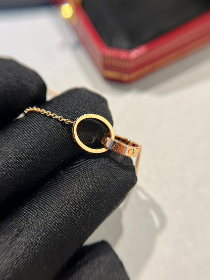 [baslovejewels]LOVE NECKLACE DOUBLE RING PINK GOLD