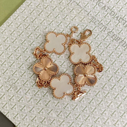 [baslovejewels]CLOVER BRACELET 5 MOTIF WHITE MOP PINK GOLD