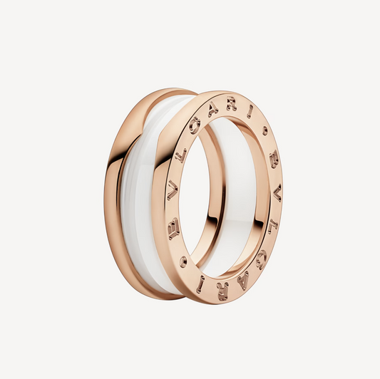 [baslovejewels]ZERO 1 TWO-BAND LOOPS AND WHITE CERAMIC SPIRAL PINK GOLD RING