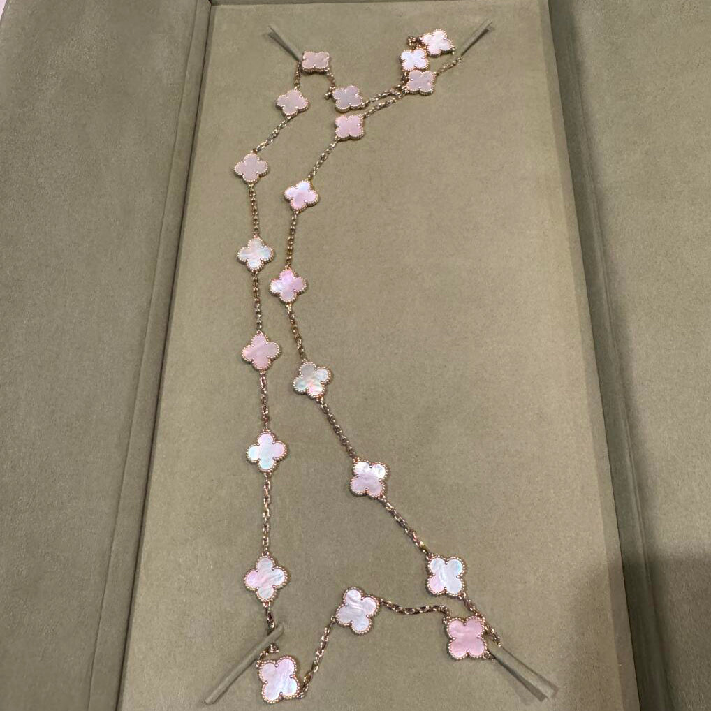 [baslovejewels]CLOVER 20 MOTIFS PINK MOP NECKLACE