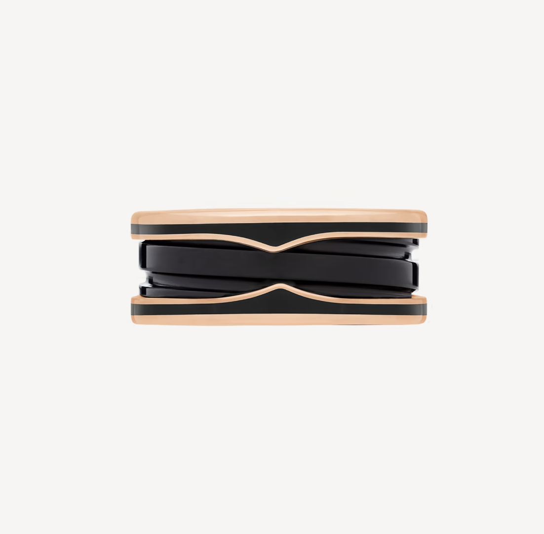 [baslovejewels]ZERO 1 TWO-BAND WITH MATTE BLACK CERAMIC PINK GOLD RING