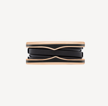 [baslovejewels]ZERO 1 TWO-BAND WITH MATTE BLACK CERAMIC PINK GOLD RING