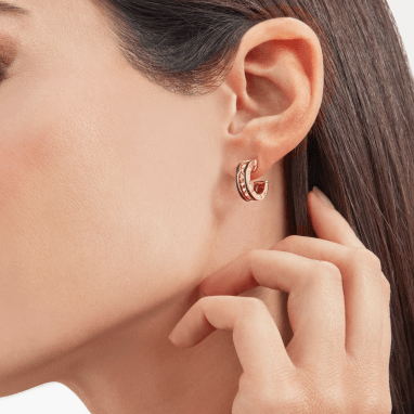 [baslovejewels]ZERO 1 ROCK PINK GOLD EARRINGS WITH STUDDED SPIRAL AND BLACK CERAMIC
