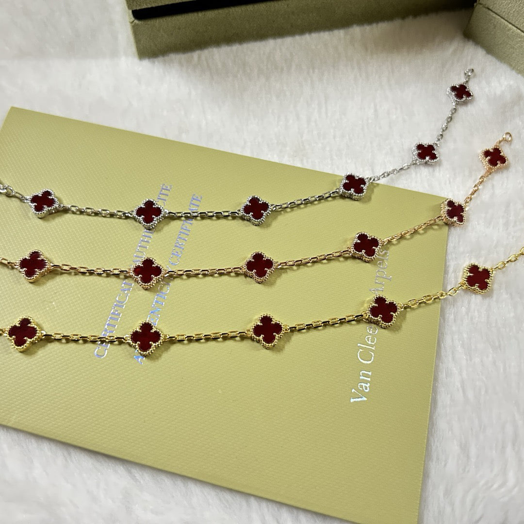 [baslovejewels]CLOVER 6 MOTIF RED AGATE BRACELET