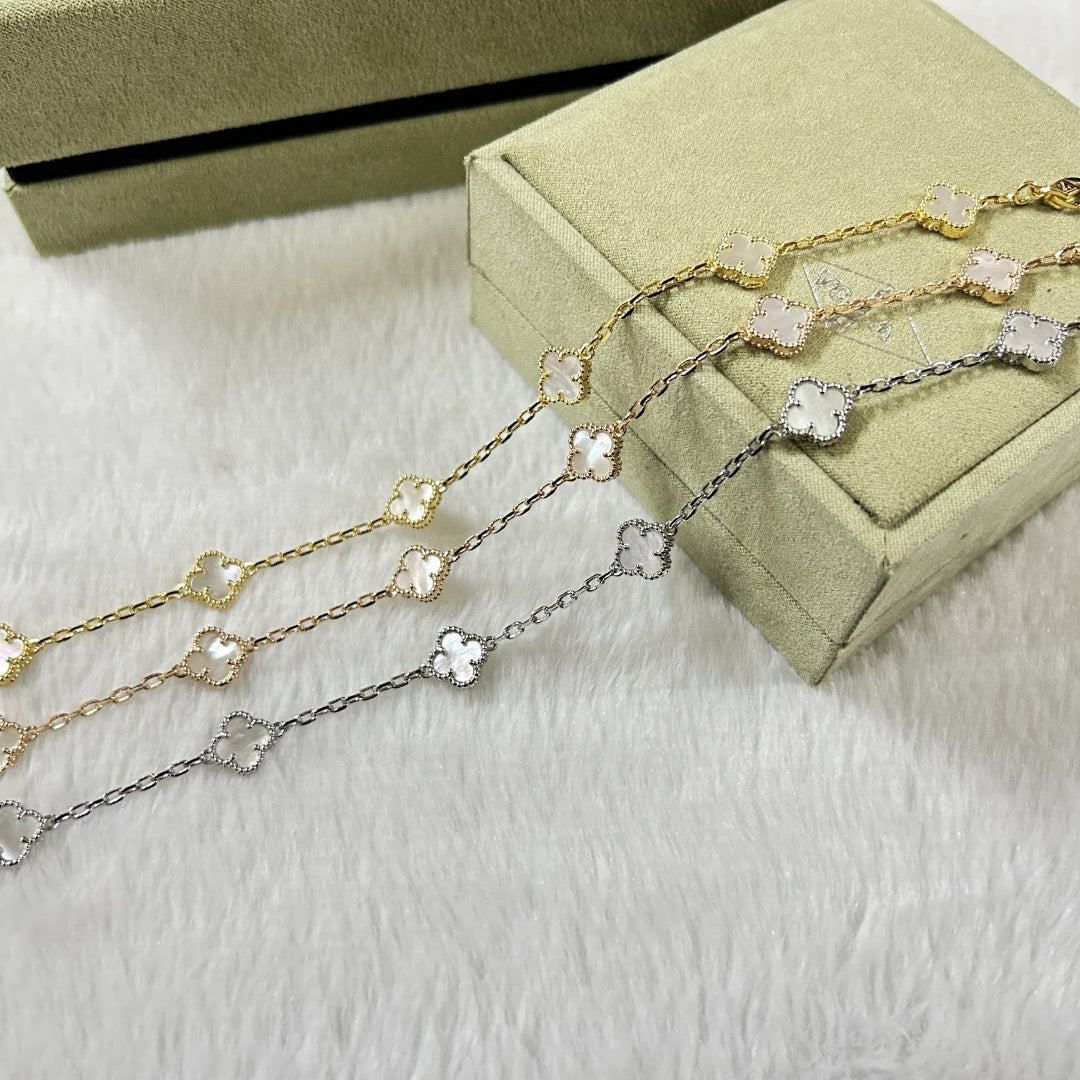 [baslovejewels]CLOVER 6 MOTIF WHITE MOP BRACELET
