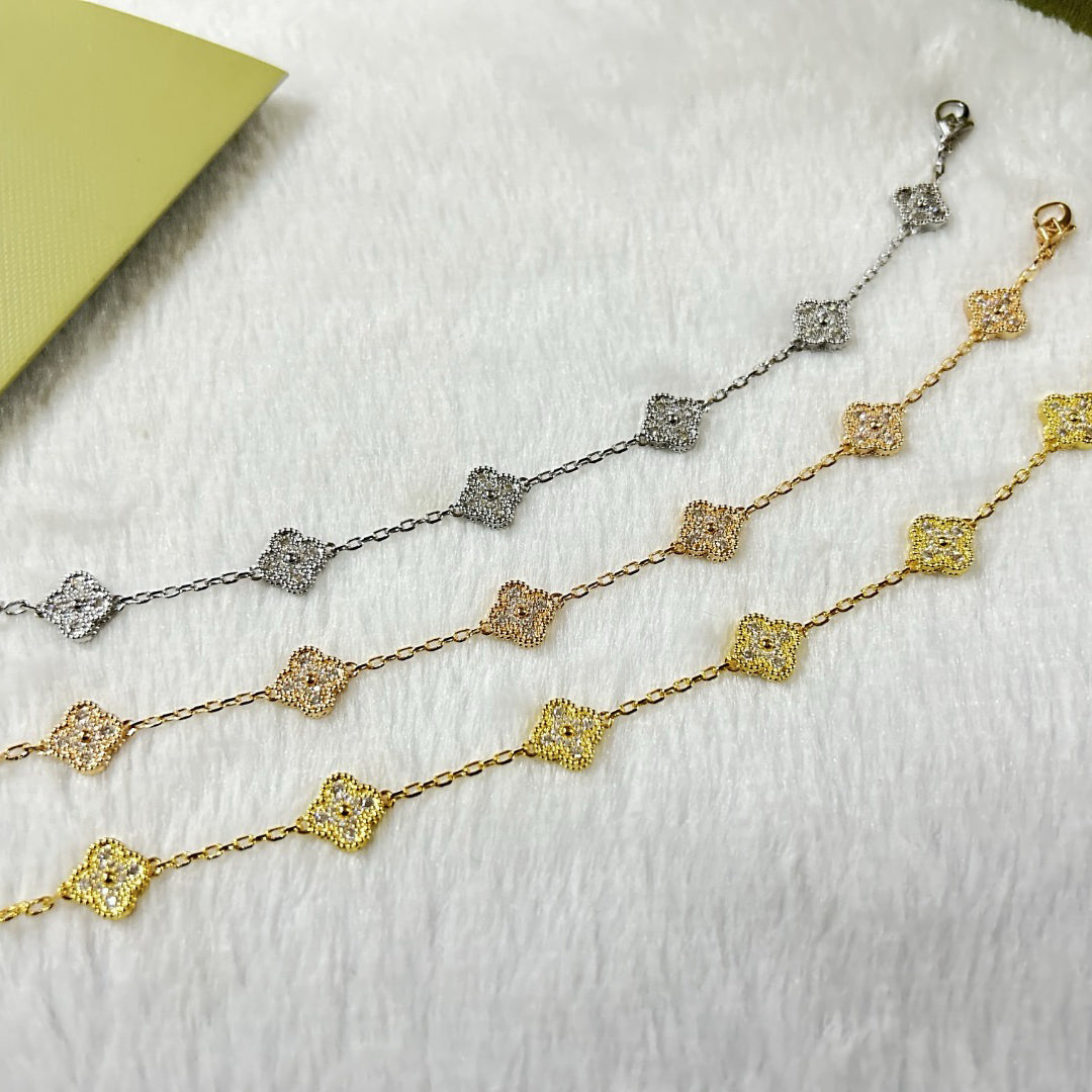 [baslovejewels]CLOVER 6 MOTIF DIAMOND BRACELET