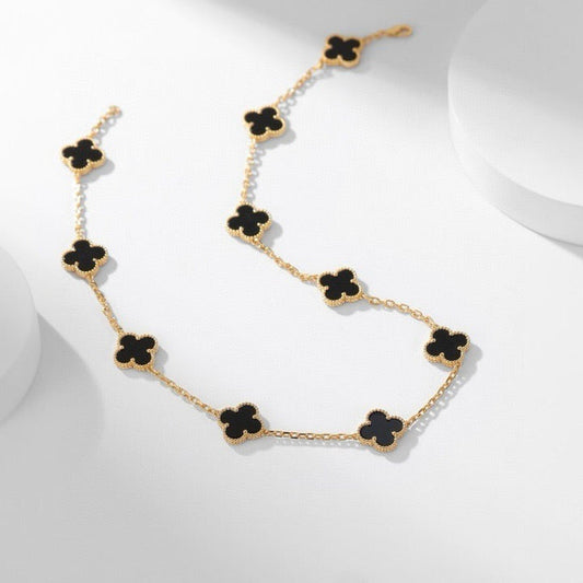 [basloveJW]CLOVER 10 MOTIFS ONYX NECKLACE