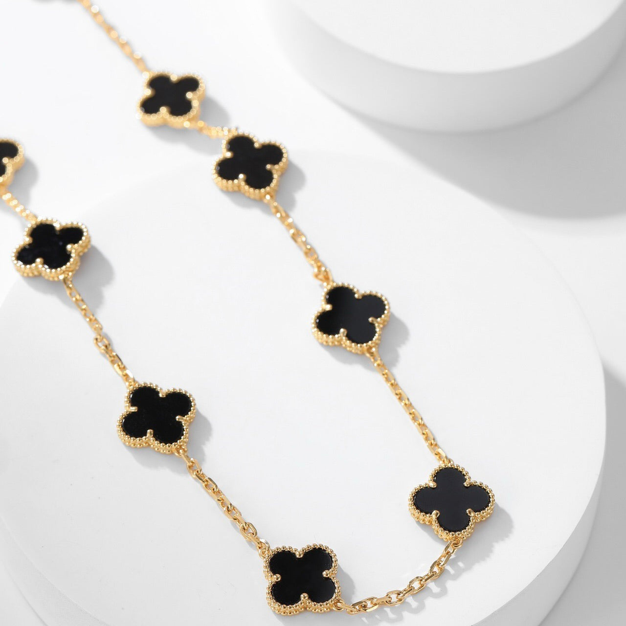 [basloveJW]CLOVER 10 MOTIFS ONYX NECKLACE