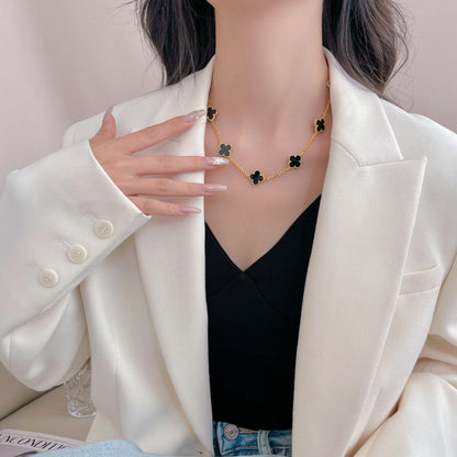 [basloveJW]CLOVER 10 MOTIFS ONYX NECKLACE