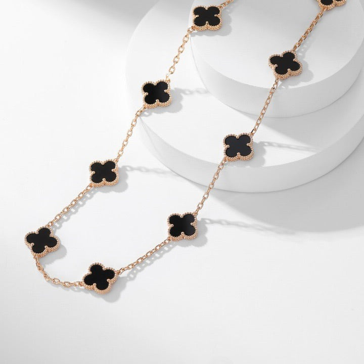 [basloveJW]CLOVER 10 MOTIFS ONYX NECKLACE