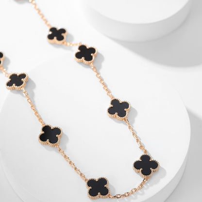 [basloveJW]CLOVER 10 MOTIFS ONYX NECKLACE