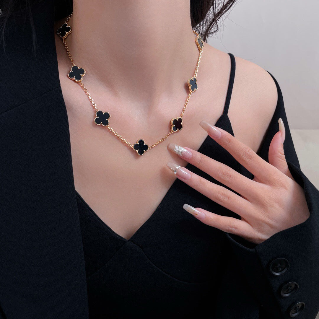 [basloveJW]CLOVER 10 MOTIFS ONYX NECKLACE