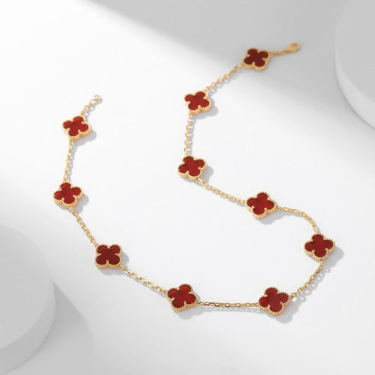 [basloveJW]CLOVER 10 MOTIFS CARNELIAN NECKLACE