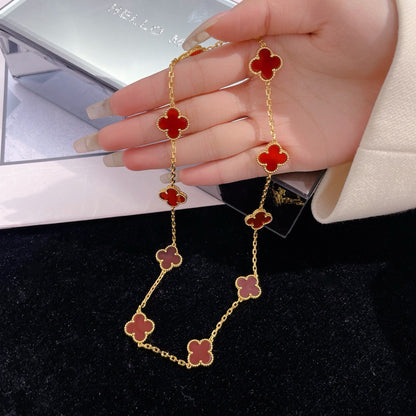 [basloveJW]CLOVER 10 MOTIFS CARNELIAN NECKLACE