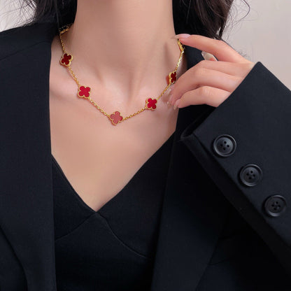 [basloveJW]CLOVER 10 MOTIFS CARNELIAN NECKLACE