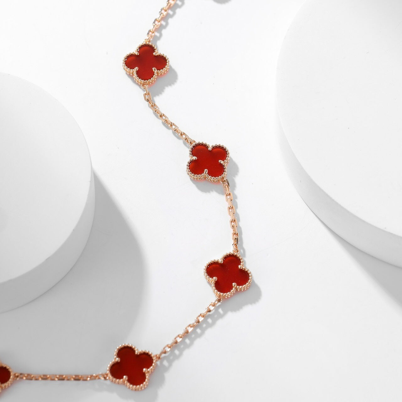 [basloveJW]CLOVER 10 MOTIFS CARNELIAN NECKLACE