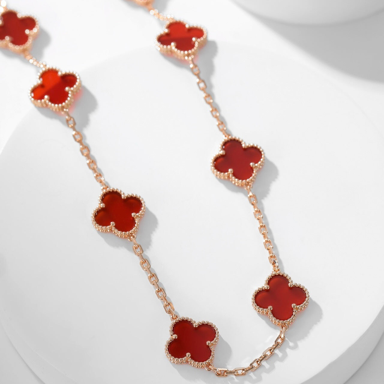 [basloveJW]CLOVER 10 MOTIFS CARNELIAN NECKLACE