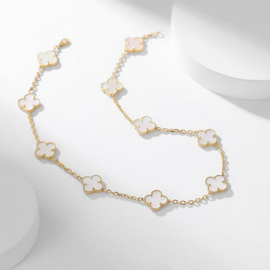 [basloveJW]CLOVER 10 MOTIFS WHITE MOTHER OF PEARL NECKLACE