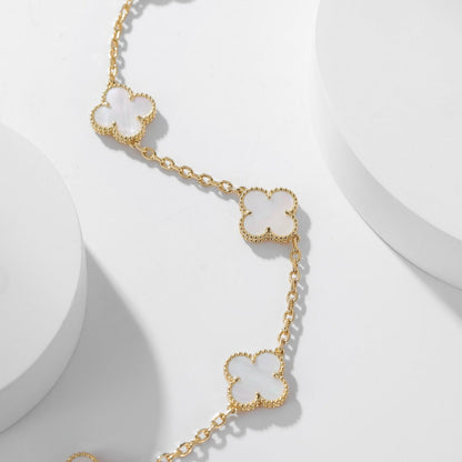 [basloveJW]CLOVER 10 MOTIFS WHITE MOTHER OF PEARL NECKLACE