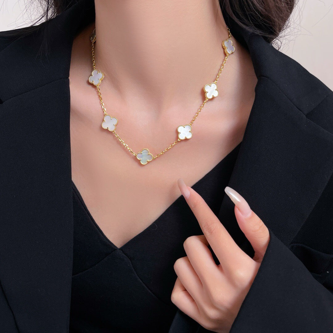 [basloveJW]CLOVER 10 MOTIFS WHITE MOTHER OF PEARL NECKLACE