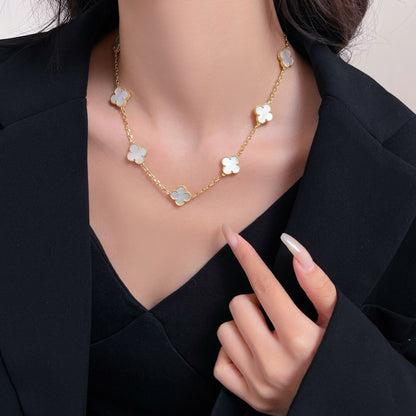 [basloveJW]CLOVER 10 MOTIFS WHITE MOTHER OF PEARL NECKLACE