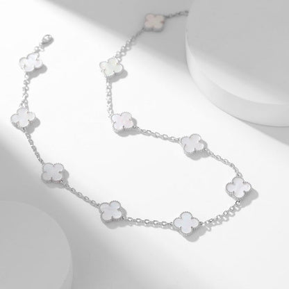 [basloveJW]CLOVER 10 MOTIFS WHITE MOTHER OF PEARL NECKLACE
