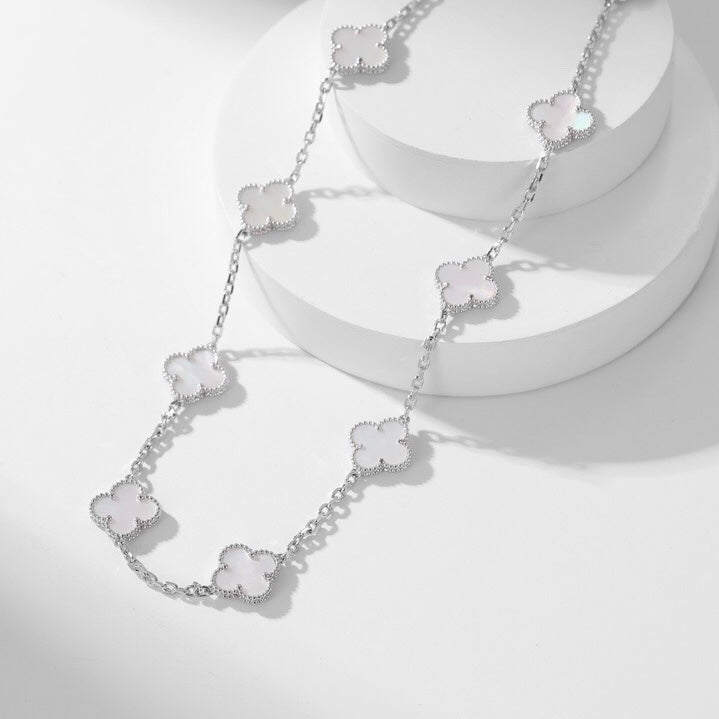 [basloveJW]CLOVER 10 MOTIFS WHITE MOTHER OF PEARL NECKLACE
