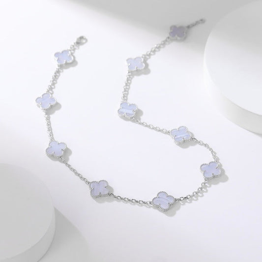 [basloveJW]CLOVER 10 MOTIFS PURPLE CHALCEDONY NECKLACE