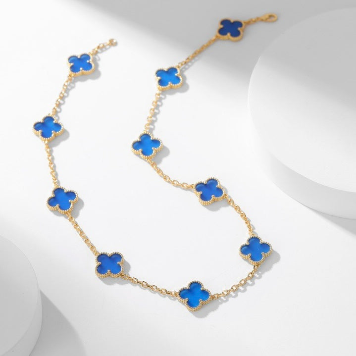 [basloveJW]CLOVER 10 MOTIFS BLUE AGATE NECKLACE