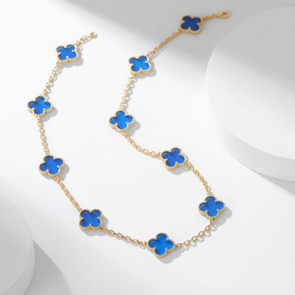 [basloveJW]CLOVER 10 MOTIFS BLUE AGATE NECKLACE