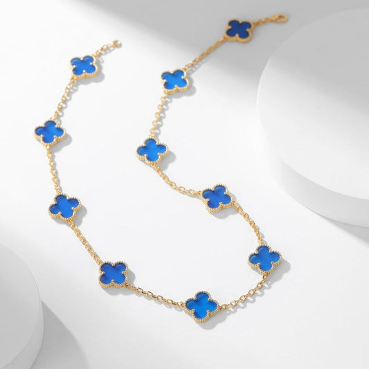 [basloveJW]CLOVER 10 MOTIFS BLUE AGATE NECKLACE