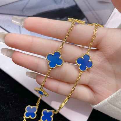 [basloveJW]CLOVER 10 MOTIFS BLUE AGATE NECKLACE