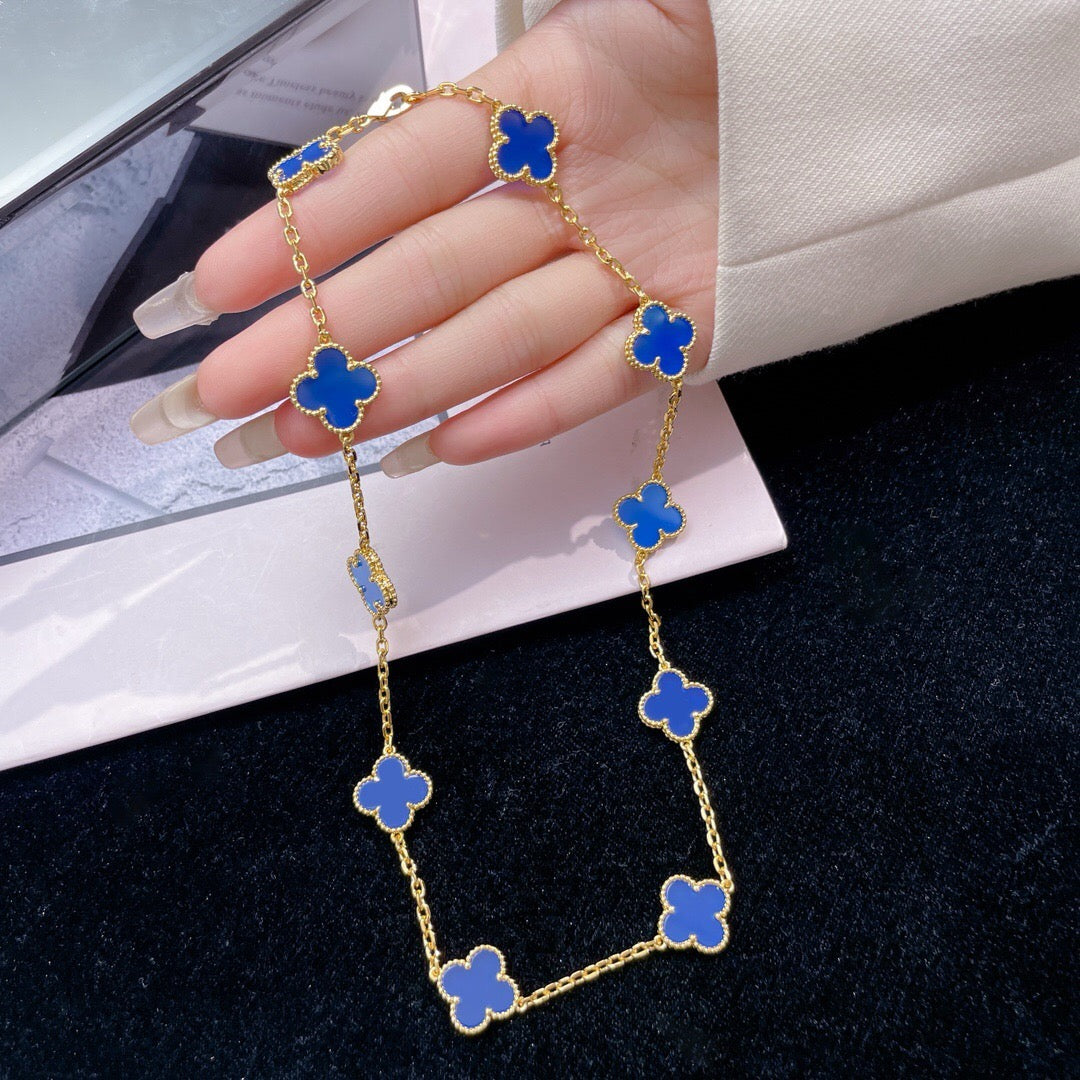 [basloveJW]CLOVER 10 MOTIFS BLUE AGATE NECKLACE