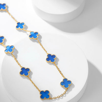 [basloveJW]CLOVER 10 MOTIFS BLUE AGATE NECKLACE