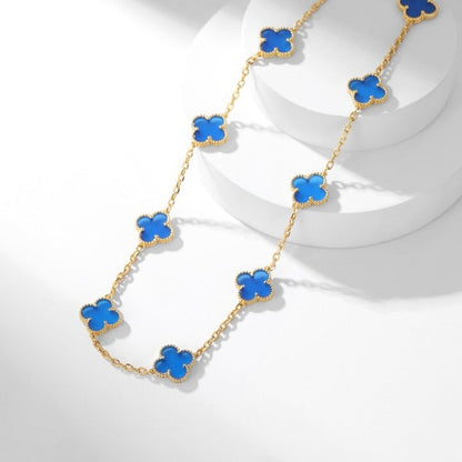 [basloveJW]CLOVER 10 MOTIFS BLUE AGATE NECKLACE