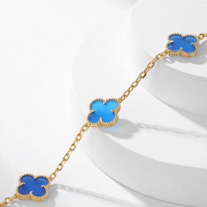 [basloveJW]CLOVER 10 MOTIFS BLUE AGATE NECKLACE