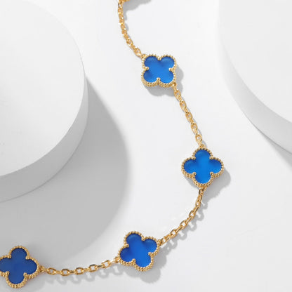 [basloveJW]CLOVER 10 MOTIFS BLUE AGATE NECKLACE