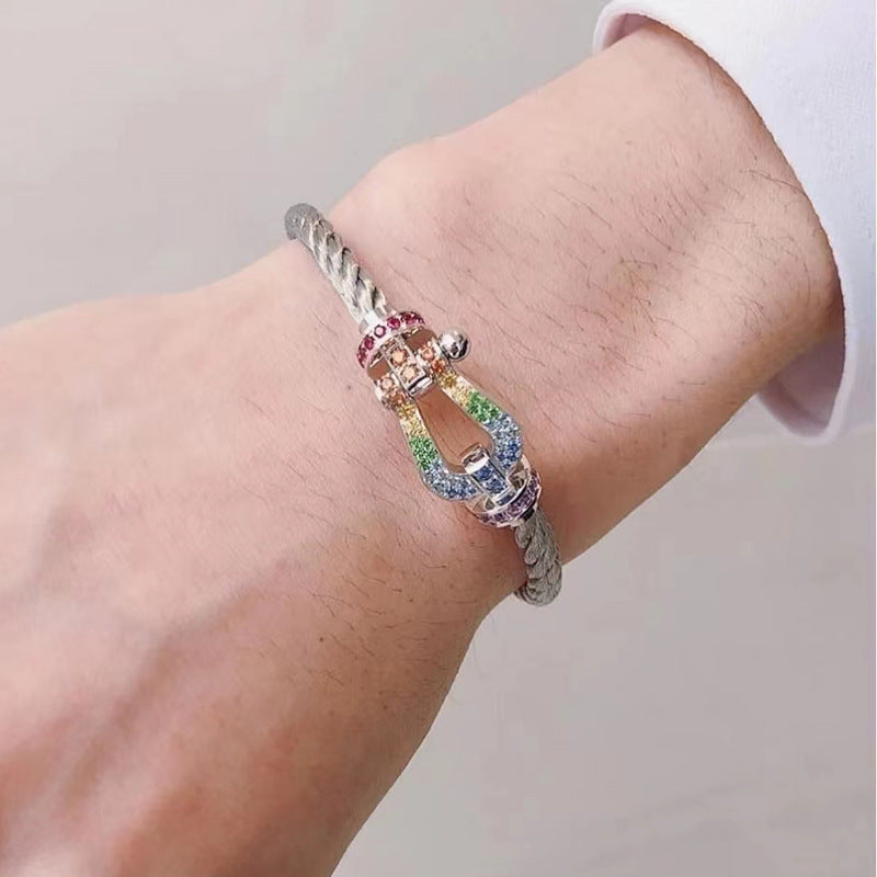 [baslovejewels]FORC LARGE HORSESHOE  COLORED DIAMOND BRACELET SILVER