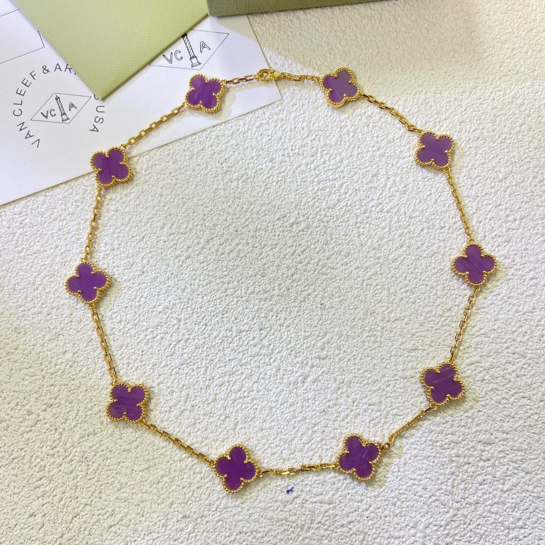 [baslovejewels]CLOVER 10 MOTIFS  PURPLE VIOLET  NECKLACE