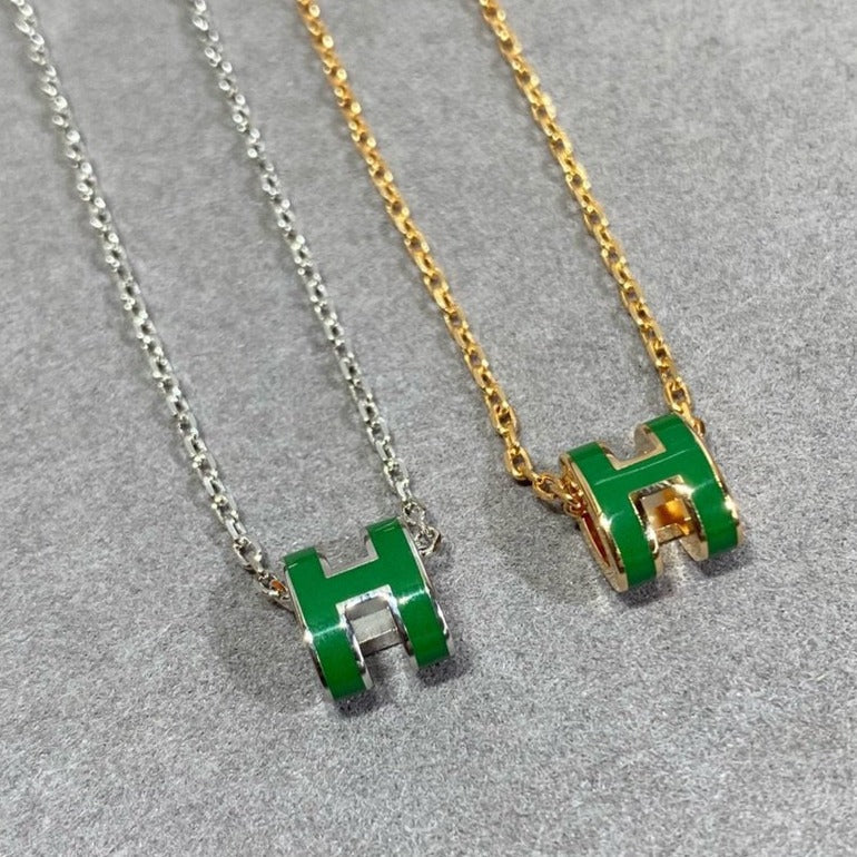 [baslovejewels]POP H GREEN NECKLACE SILVER AND GOLD